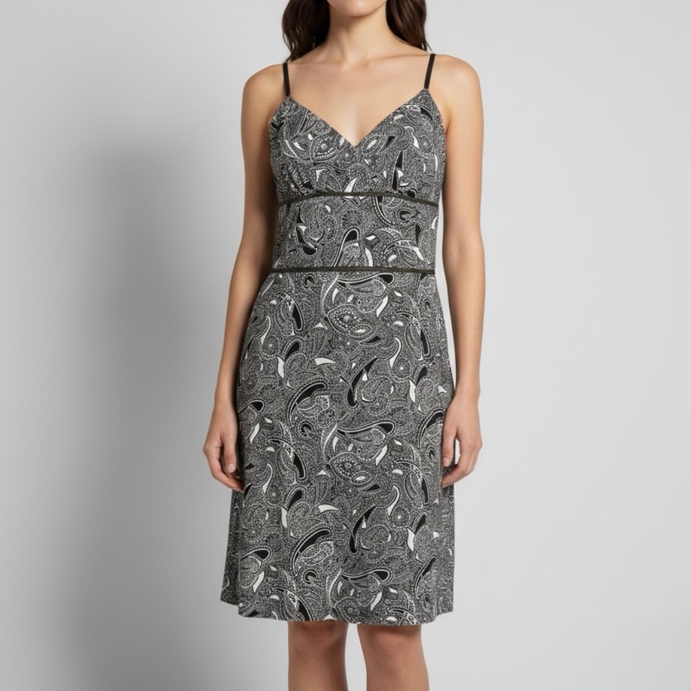 LOFT Ann Taylor Brown White Paisley Print Empire Waist Summer Sun Dress 12